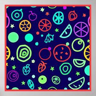 Poster Cores do padrão Neon Fruta