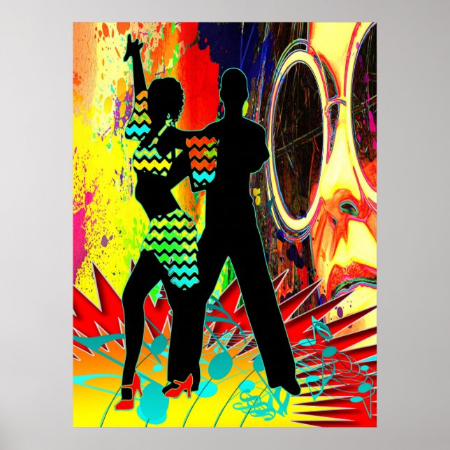 Poster Cores Neon do Casal Salsa Dance (Frente)