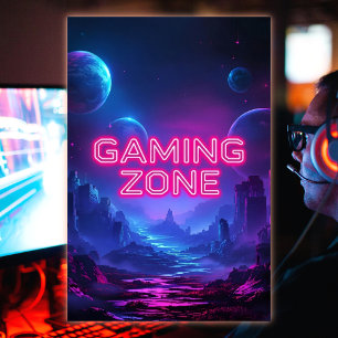 Poster Cores Neon Vibrantes da Zona de Jogos