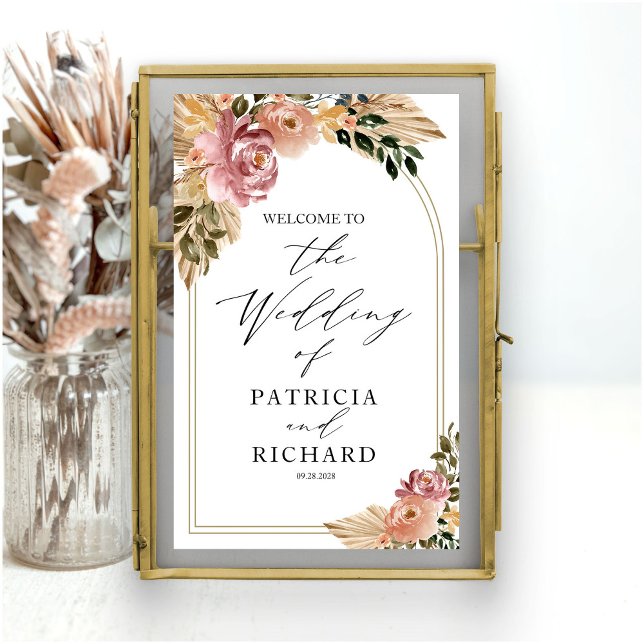 Poster Cores Neutras Boho Floral Bem-Vindo Casamento  (Criador carregado)