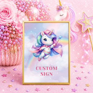 Poster Cores Pastel do Unicórnio Caprichoso Aniversário P