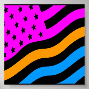 Poster Corey Tiger Anos 80 Retro Neon Bandeira Americana 