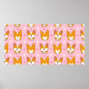 Poster Corgão de corgi feliz e bonito, padrão perfeito