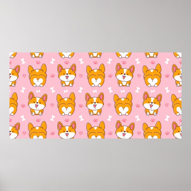 Poster Corgão de corgi feliz e bonito, padrão perfeito (Frente)