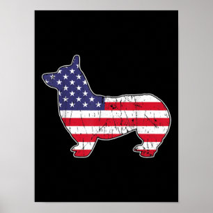 Poster Corgi 4 De Julho EUA Bandeira América Patriótica