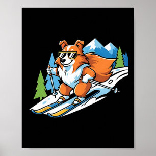 Poster Corgi Alpino de Esqui Óculos de Sol Legais Cena de