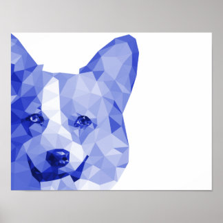 Póster Corgi - Arte Polar Baixa em Azul
