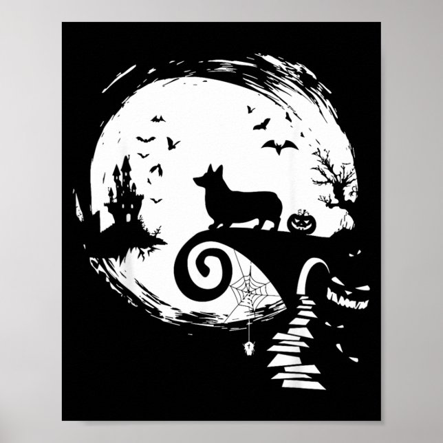 Poster Corgi Cachorro e Lua Fantasia de Halloween Amante  (Frente)