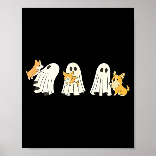 Poster Corgi Cachorro Fantasma de Halloween (Frente)