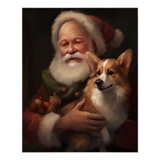 Póster Corgi com Papai Noel Natal Festivo (Frente)