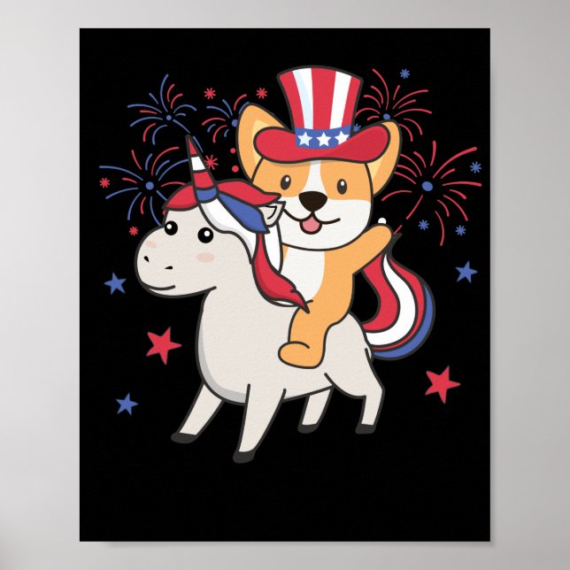 Poster Corgi Com Unicórnio Para O Quarto De Julho (Frente)