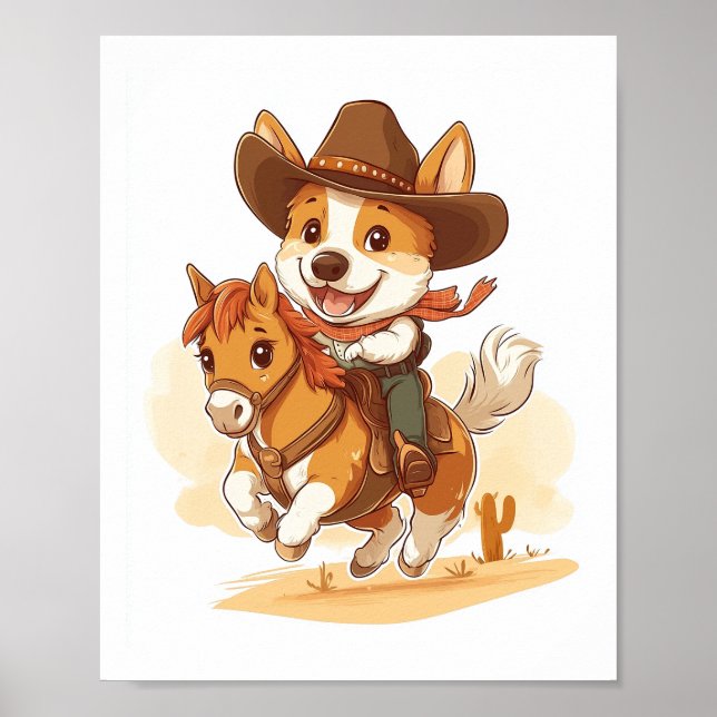 Poster Corgi Cowboy � Cão de Rodeio Western (Frente)
