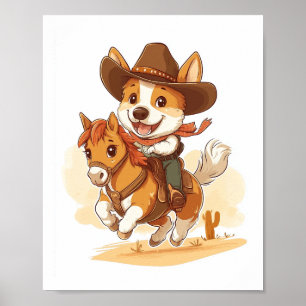 Poster Corgi Cowboy � Cão de Rodeio Western