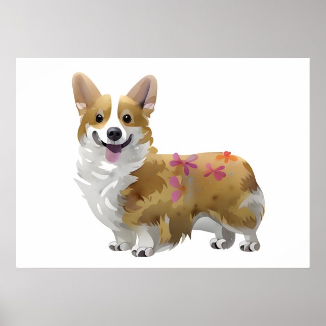 Poster Corgi de laranja-branca para um humor positivo (Frente)