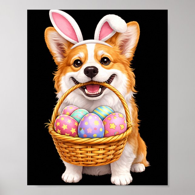 Poster Corgi de Páscoa Coelho Ovos de Páscoa Fofos Cesta (Frente)