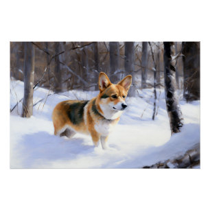 Póster Corgi Deixou nevar no Natal