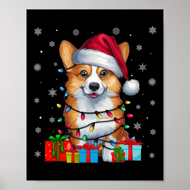 Poster Corgi Dog Ugly Xmas Luz Santa Hat Corgi (Frente)