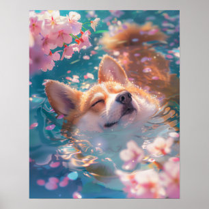Poster Corgi em Cute Chill in Water