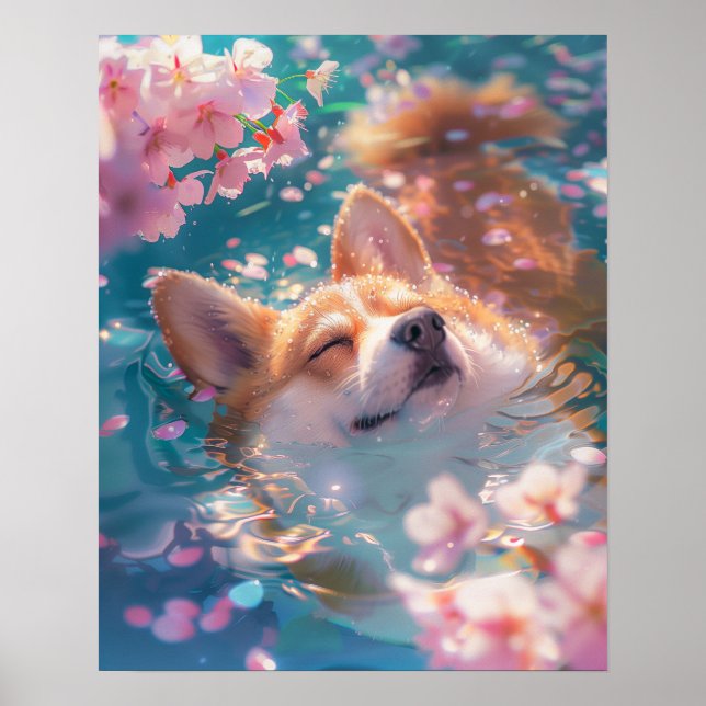 Poster Corgi em Cute Chill in Water (Frente)