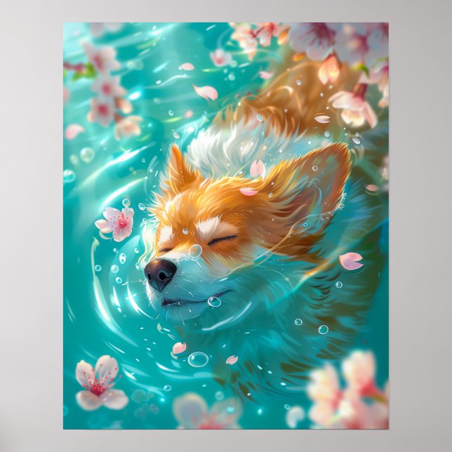 Poster Corgi em Cute Chill in Water (Frente)
