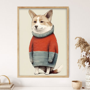 Poster Corgi em Suéter de Inverno, Decoração de Cachorro