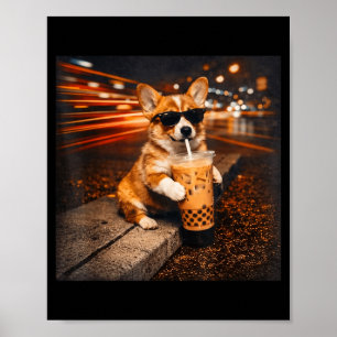 Poster Corgi Engraçado Bebendo Café Gelado Meme de Cachor