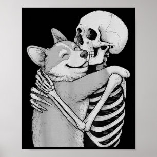 Poster Corgi Esqueleto Abraço Halloween Amante de Cachorr