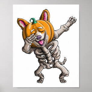 Poster Corgi Esqueleto Dabbing Cute Corgi de Halloween En