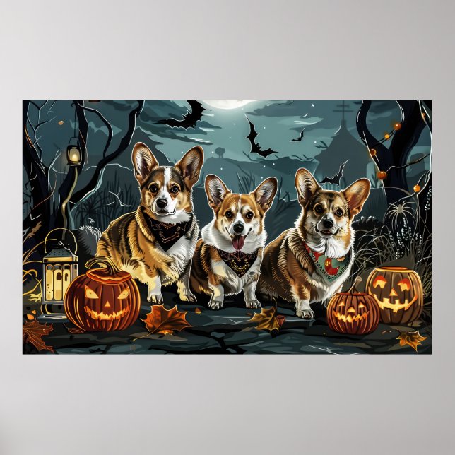 Poster Corgi Halloween Assustador (Frente)
