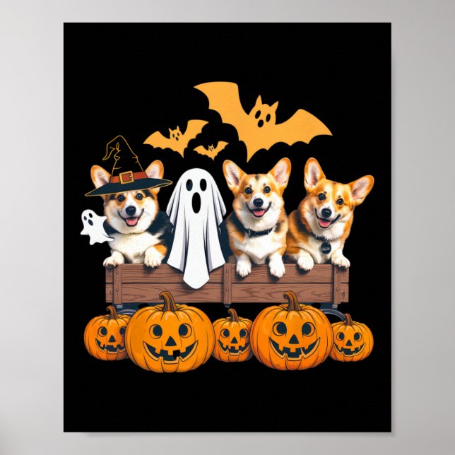 Poster Corgi Halloween Trio Engraçado Sapato de Cachorro  (Frente)