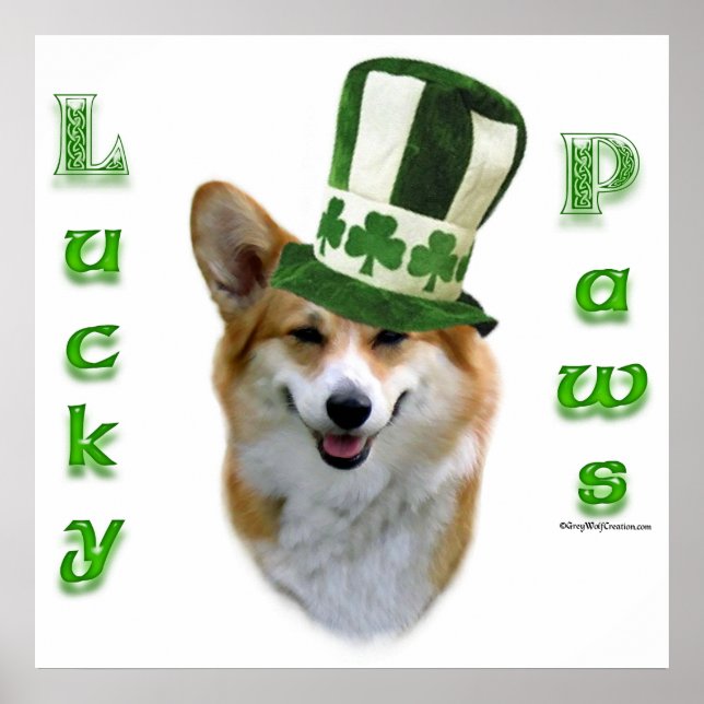 Póster Corgi Lucky Paws; presente de Dia de São Patrício  (Frente)