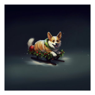 Póster Corgi Natal Inverno de Neve