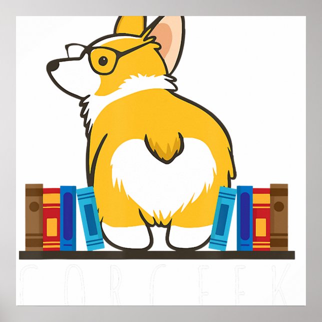 Poster Corgi - Nerd de Livro Engraçado Corgeek - Gift. Ca (Frente)