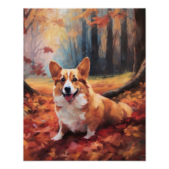 Póster Corgi no outono Folhas caem inspiração (Frente)