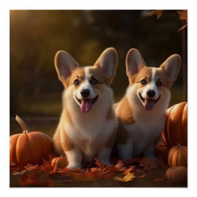 Póster Corgi Puppy Autumn Delight Pumpkin (Frente)