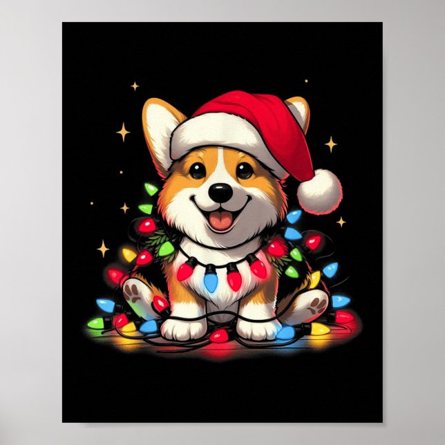 Poster Corgi Santa Christmas Tree Lights Boys Men Corgmas (Frente)