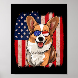 Poster Corgi Sungles American Flag Usa Patriótico 4º De J