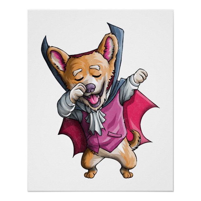Póster Corgi Vampiro Dançante Corgi de Halloween Fofo Cor (Frente)