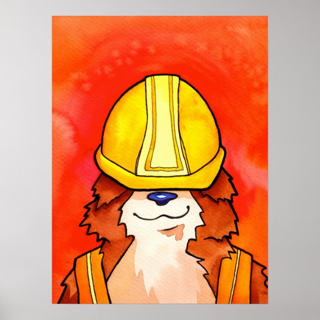 Poster Corgi Watercolor de Construção (Frente)