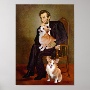 Póster Corgis galeses Pembroke - dois  -  Lincoln