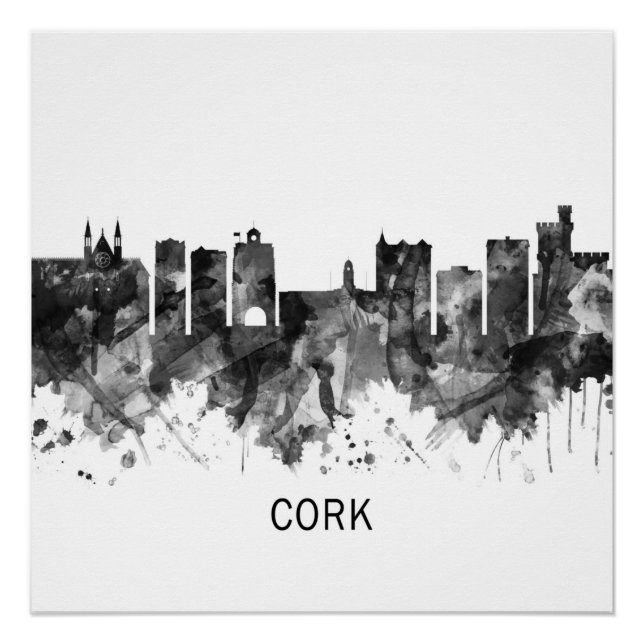 Póster Cork Ireland Skyline BW (Frente)