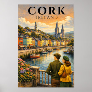 Poster Cork Irlanda Viagem Antiga Harbour Barcos
