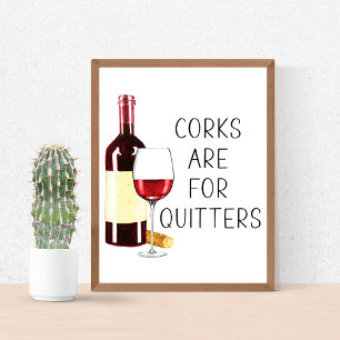 Poster "Corks For Quitters" Aquarela Vidro Vermelho