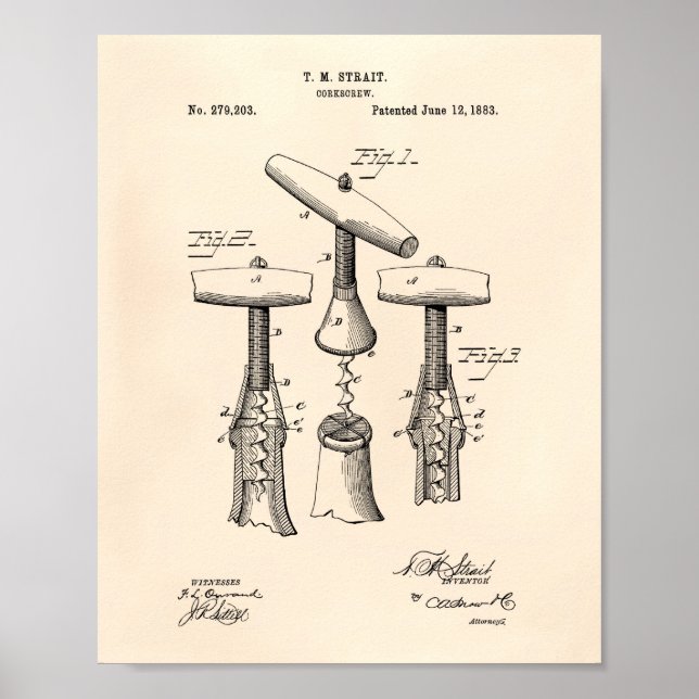 Póster Corkscrew 1883 Patent Art - Old Peper (Frente)