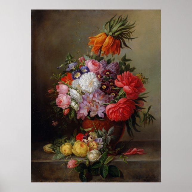 Poster Cornelis Johannes van Hulsteijn Vase com Flores (Frente)
