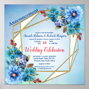 Poster Cornflower Blues em Casamento de Aquarela