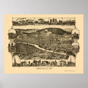 Poster Corning, mapa panorâmico de NY - 1882