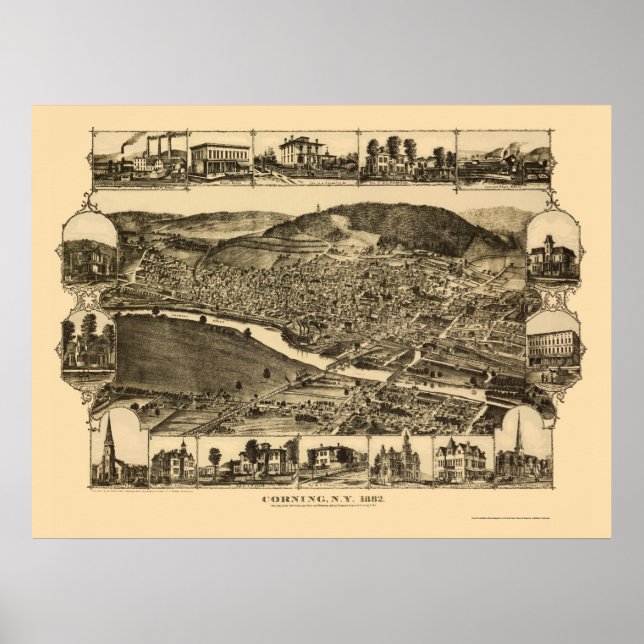 Poster Corning, NY Panorâmica Map - 1882 (Frente)