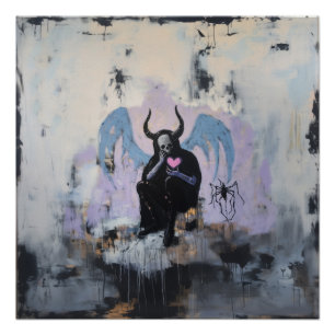 Póster Cornos do crânio Magical Witchy AI Art Semi Gloss