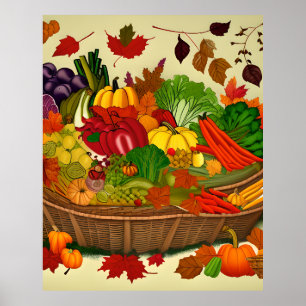 Poster Cornucopia cheio de produtos hortícolas